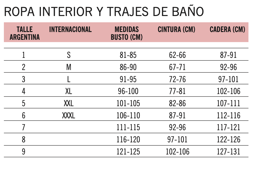 Tienda Online de Jaia - Tabla de talles