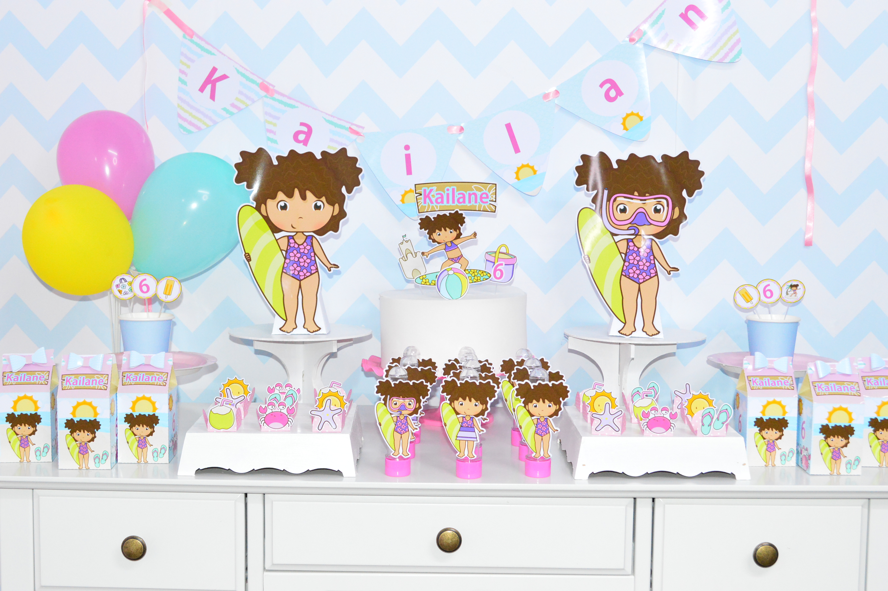 Kit Festa Mesversário Praia para meninas - Pic Art Personalizados